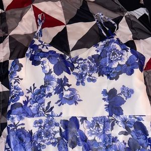 Windsor Long Blue and White Floral Prom Dress